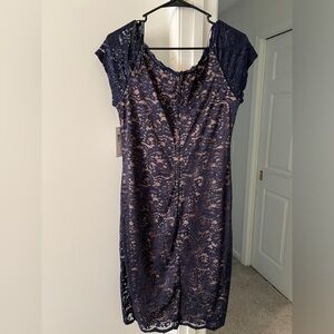 Bisou bisou michele Bohbot lace tulip dress - navy lace with beige - size 14